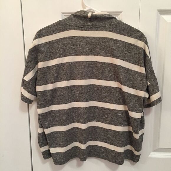 Loft Grey White Striped Short Sleeve Cardigan - Picture 3 of 5
